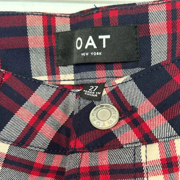 NWT Oat NY high rise straight crop pants in red & blue plaid size 27 - Picture 4 of 6